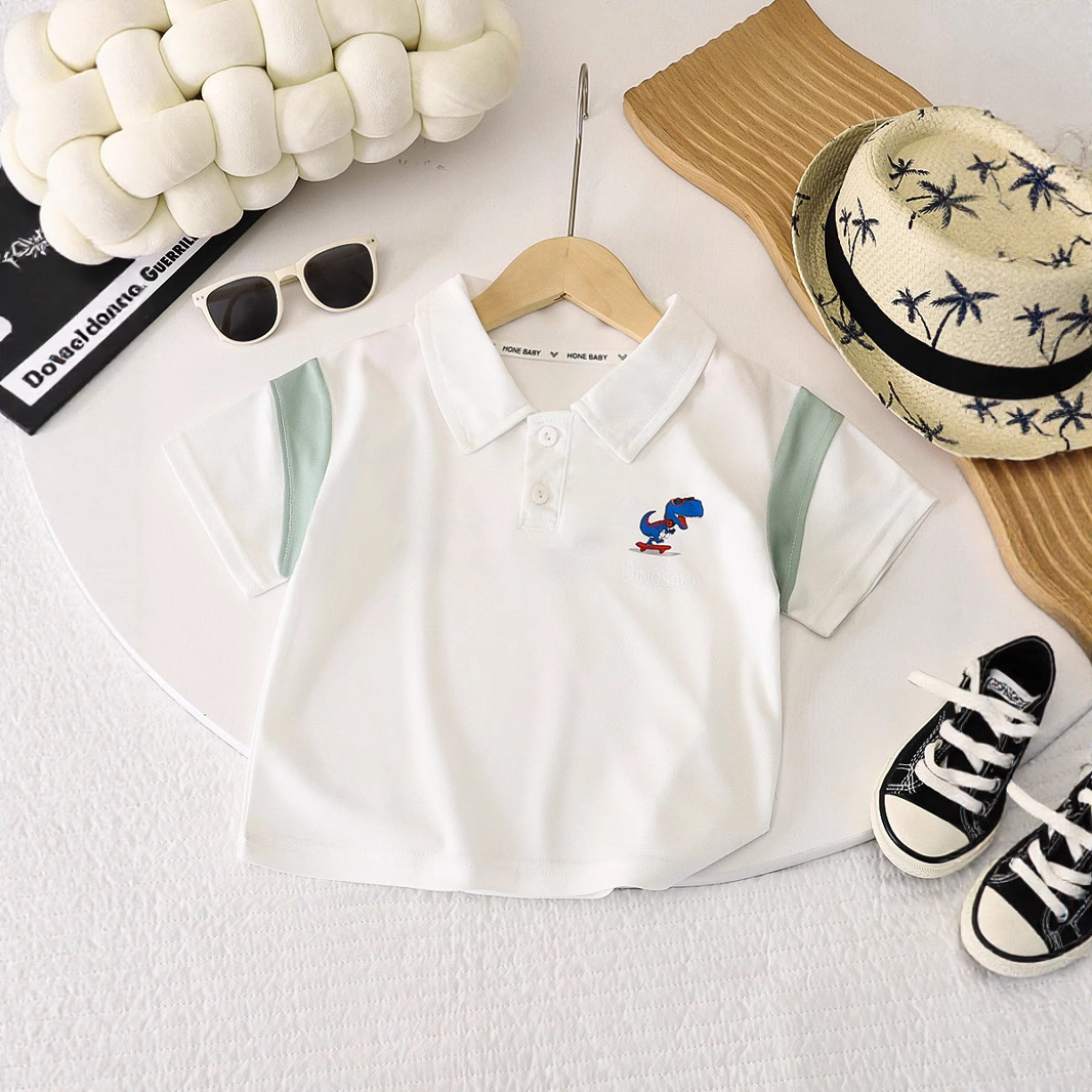 Picture of Boys T-shirt Summer 2025 New Short-sleeved Children's Wear Baby Summer Thin Pearl Cotton POLO Shirt Fashionable Hair