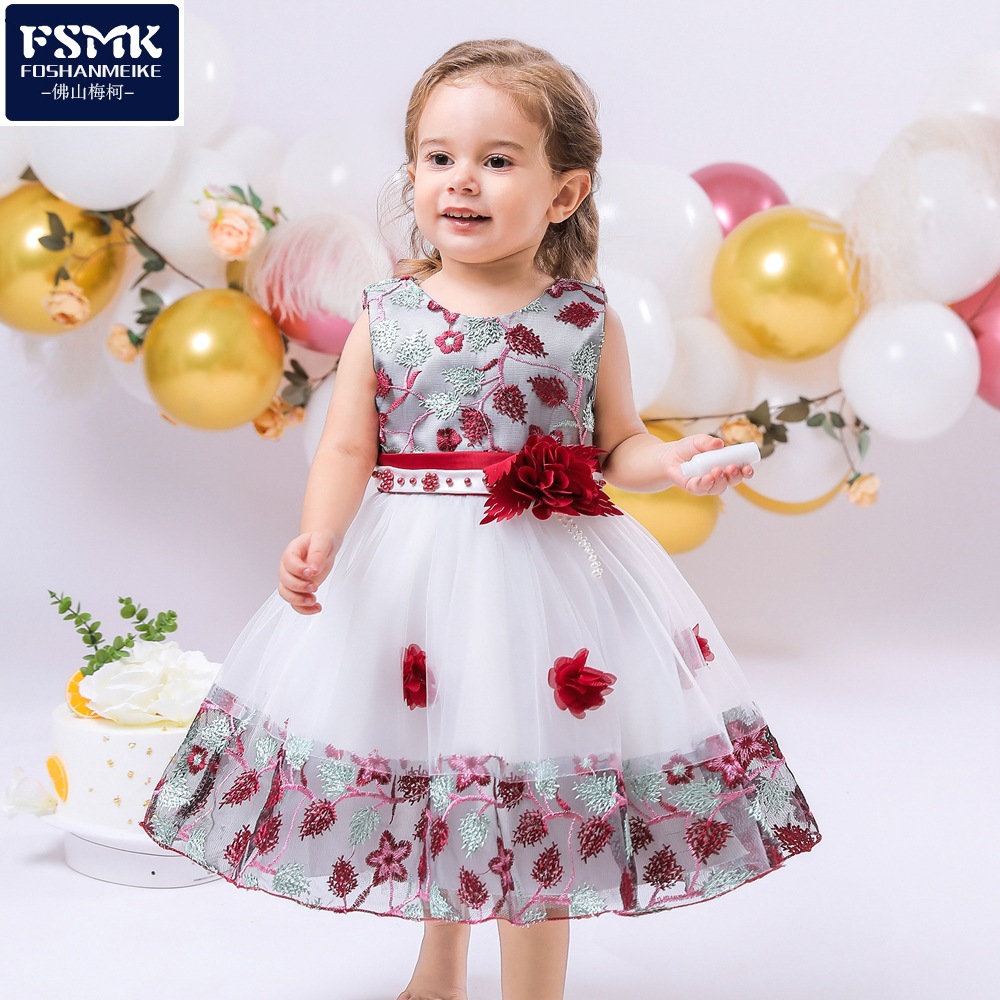 Cross-border Ebay Amazon new children embroidered dress color matching princess dress girl flower wedding dress dress dress