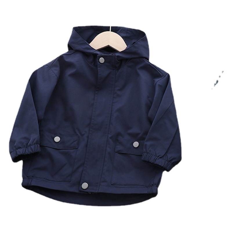 2022 Spring and Autumn New Baby Solid Color Jacket Charge Clothes Boys Hooded Windbreaker Children Stylish Jacket Zipper Shirt
