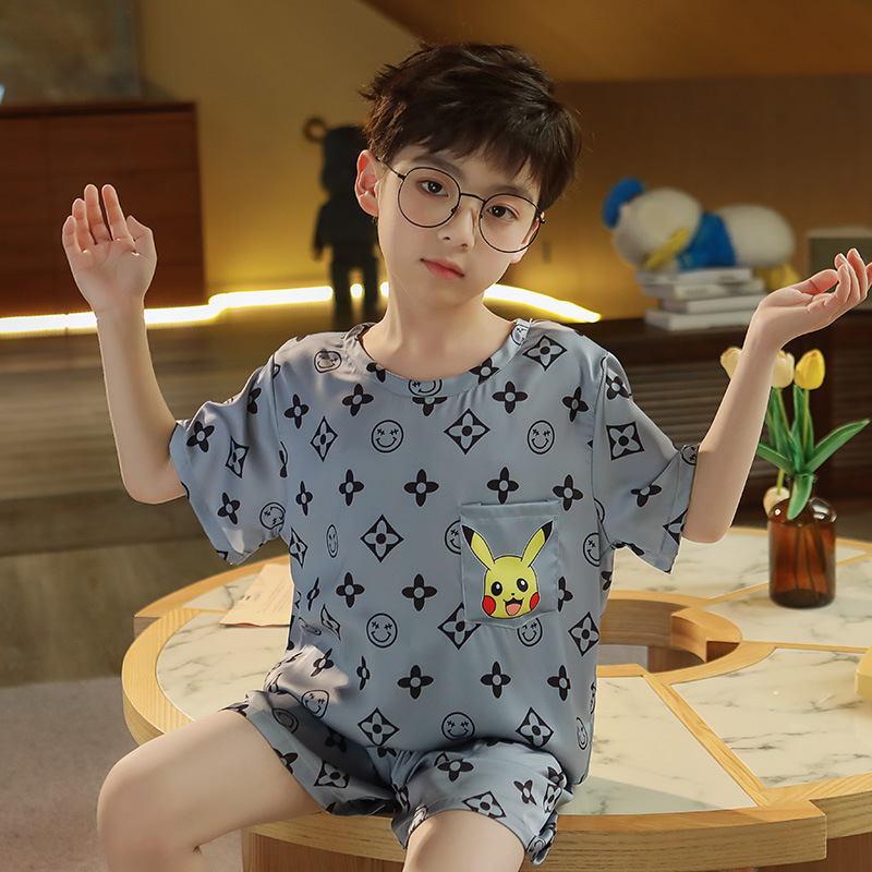 Picture of Children's Pajamas Boy's Summer Ice Silk Boy's Silk New Thin Short-sleeved Home Clothes suit
