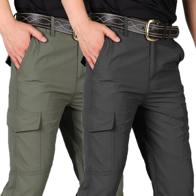 Picture of Summer Quick-drying Pants Men's Thin Outdoor Sports Mountaineering Crock Pants Loose Multi-bag Military Fan Tactical Charge Pants
