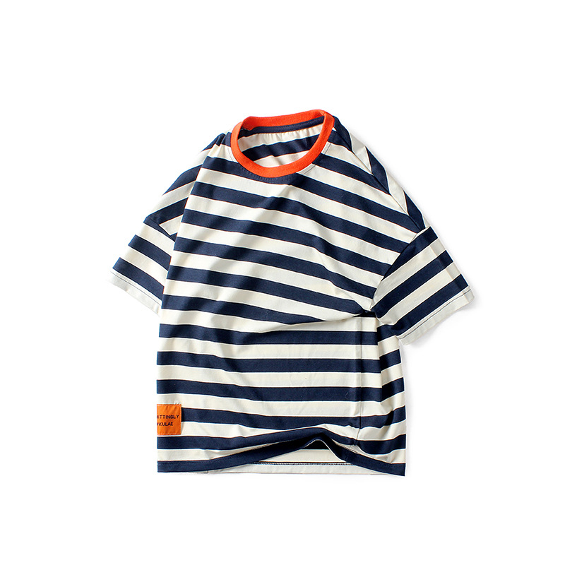 Picture of Summer children's clothing Korean new boys short sleeve T-shirt girls knitted striped label top children's short sleeve wholesale