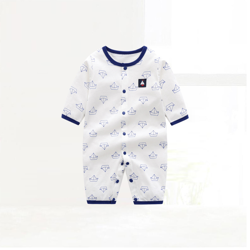 Picture of Baby's cotton jumpsuit spring and summer new long-sleeved baby split romper Navy style summer thin breathable romper