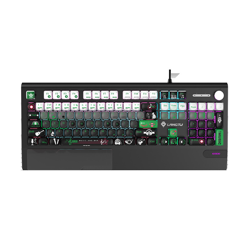 Picture of Wolf Road K1000moa Theme Mechanical Keyboard Wired 104 Key Green Axis PBT Game E-sports Office keyboard