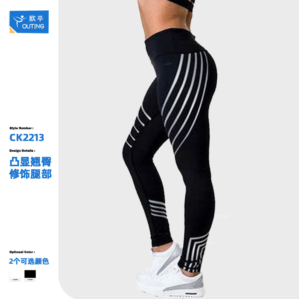 Spot supply new wish European and American streamer digital printing striped tight high waist sports yoga leggings