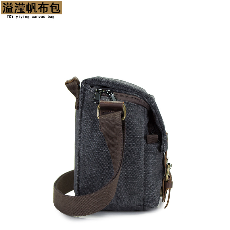 Picture of Canvas with Crazy Horse Leather Camera Bag Diagonal Camera Case Mirrorless Multi-Function Foreign Trade Retro Camera Bag