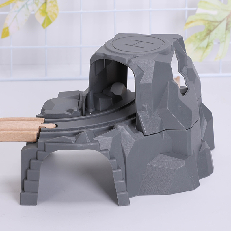 Picture of Children's wooden train accumulation wooden track accessories simulation tunnel cave double-layer toy rich scene accessories