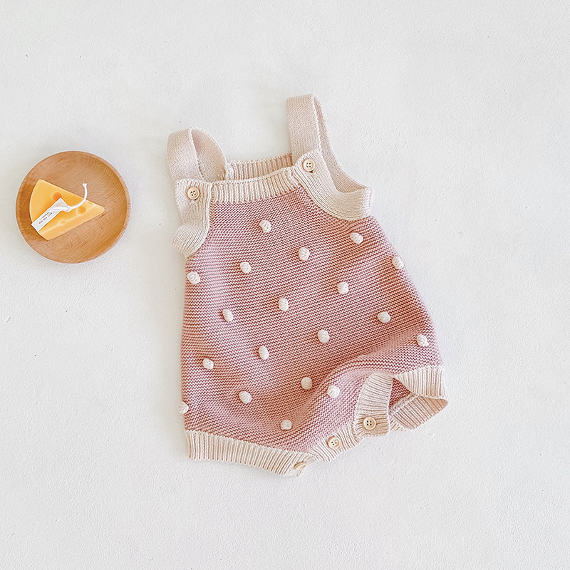 Picture of ins autumn baby girl infant children handmade ball knitted wool jumpsuit bag fart romper triangle romper