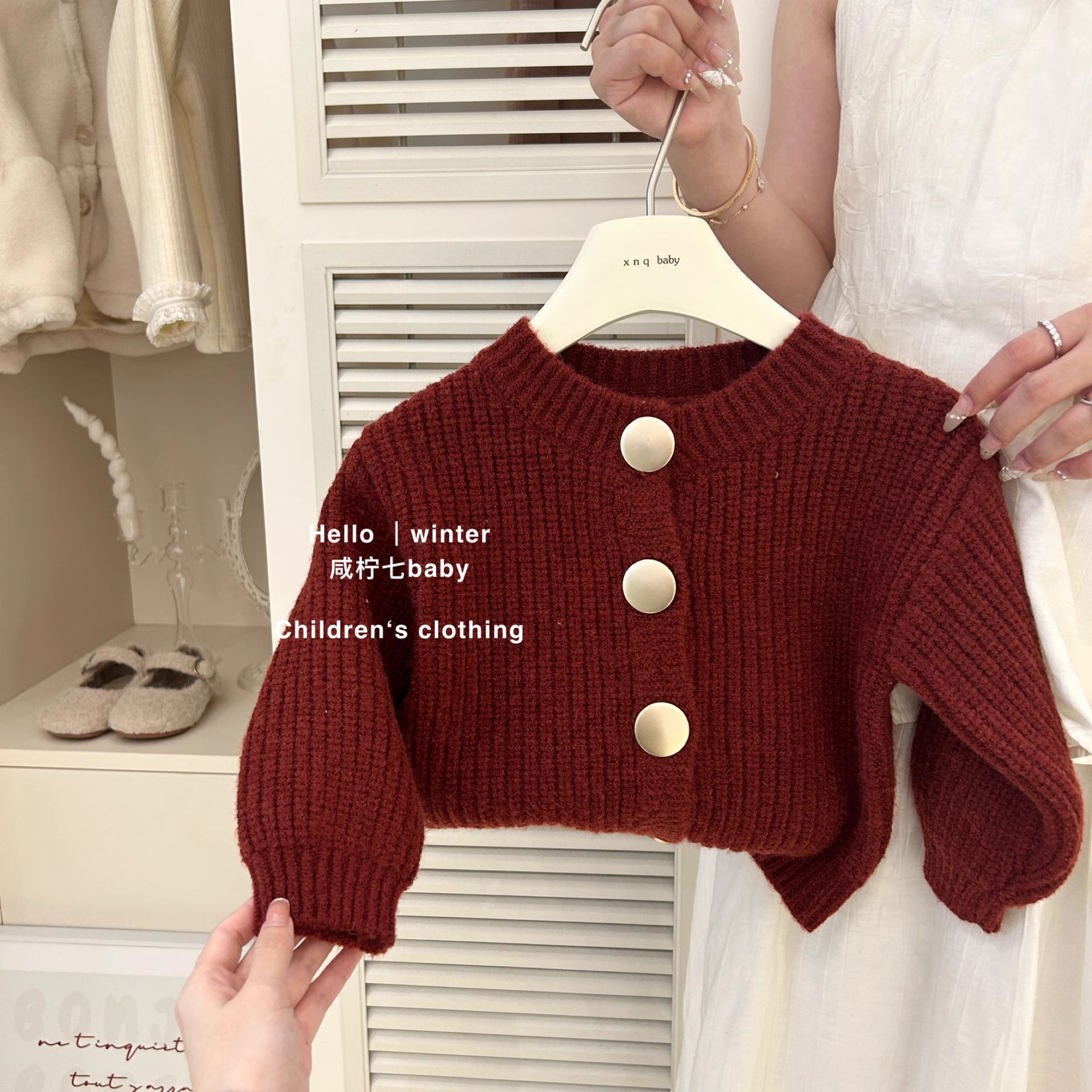 Picture of Girls' Knitted Cardigan 2024 New Children's Western Style Sweater Coat Women's Autumn and Winter Red Top suit