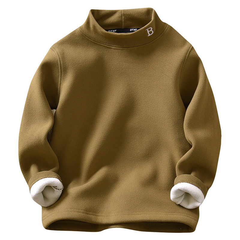 Picture of Boys' Velvet Autumn and Winter Half-high Collar Warm Clothes Winter fleece-lined Thickened Children's Solid Color Base Shirt for Boys