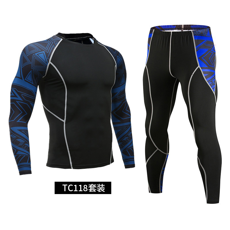 Picture of Fitness suit Men's Full Set Quick-Dry Basketball Printed Training Suit Tight Pants Running Travel Outdoor Fitness Suit