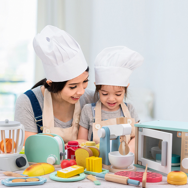 Children's Artificial Wooden Bread Machine Coffee Machine Pancake Machine Mixer Combination Boys and Girls Kitchen Play House Toys