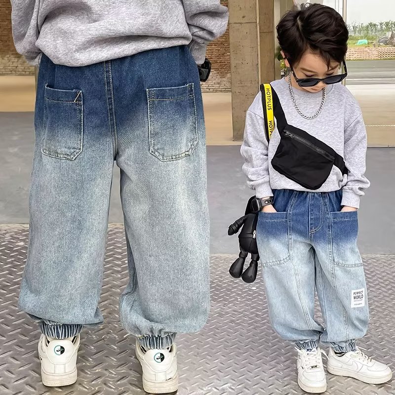 Picture of Boys' Spring Jeans, Medium and Large Kidsren's Style Workwear 2024 New Style Kidsren's Boys' Spring & Fall Loose Pants Trendy Brand