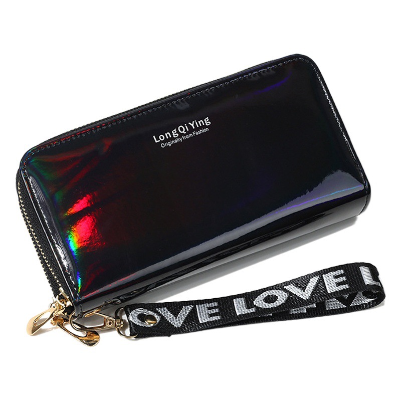 New Women's Long Wallet Double Zipper Mobile Phone Bag Student Laser Wallet Large Capacity Clutch Soft Coin Purse