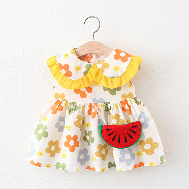 2022 girls dress new summer children's clothing sleeveless lace collar full body contrast small flower small watermelon vest skirt