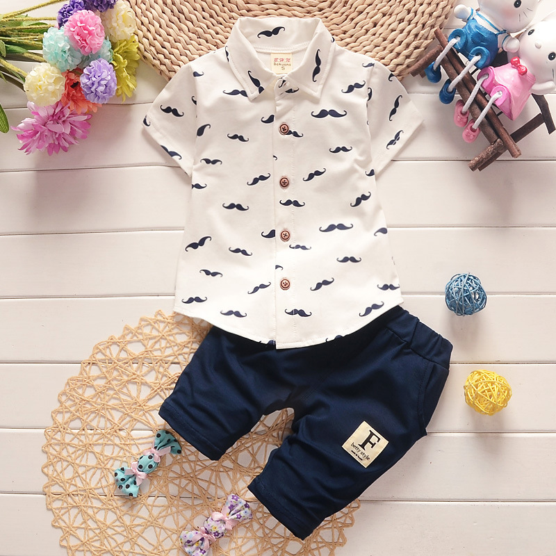 Picture of Foreign Trade K-Style 1-4 Years Old Kidsren's Clothing Infant Summer Two-Piece Set Boys' Suit Kidsren's Short-Sleeved Shirt Kidsren's Suit