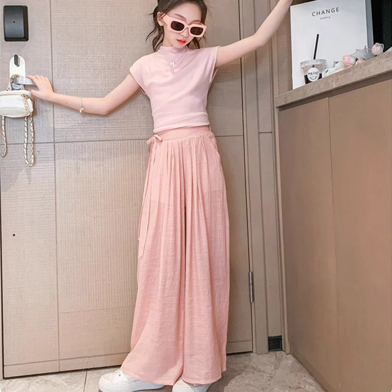 Picture of Original Version with Lining for Girls, Summer New Korean Fashion Internet Celebrity Casual Short-Sleeved Wide-Leg Pants Two-Piece Set