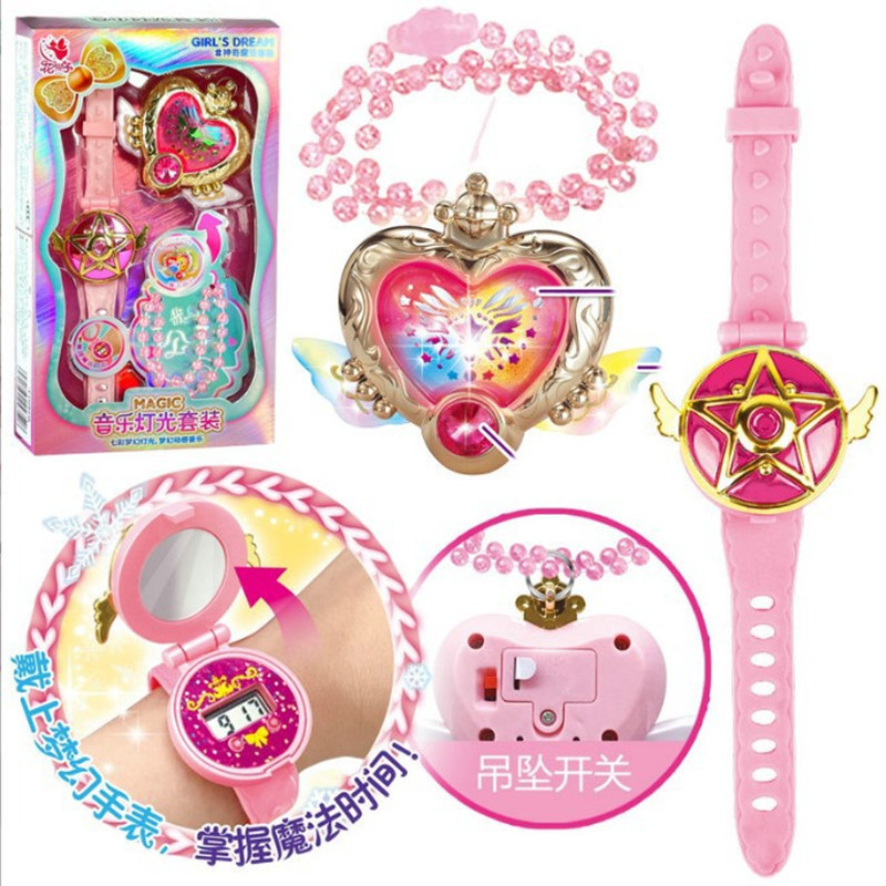 Picture of Flower Fairy Magic Necklace Fantasy Watch Set Magic Colorful Lights Sound Effect Pendant Chain Little Magic Fairy Luminous Toy