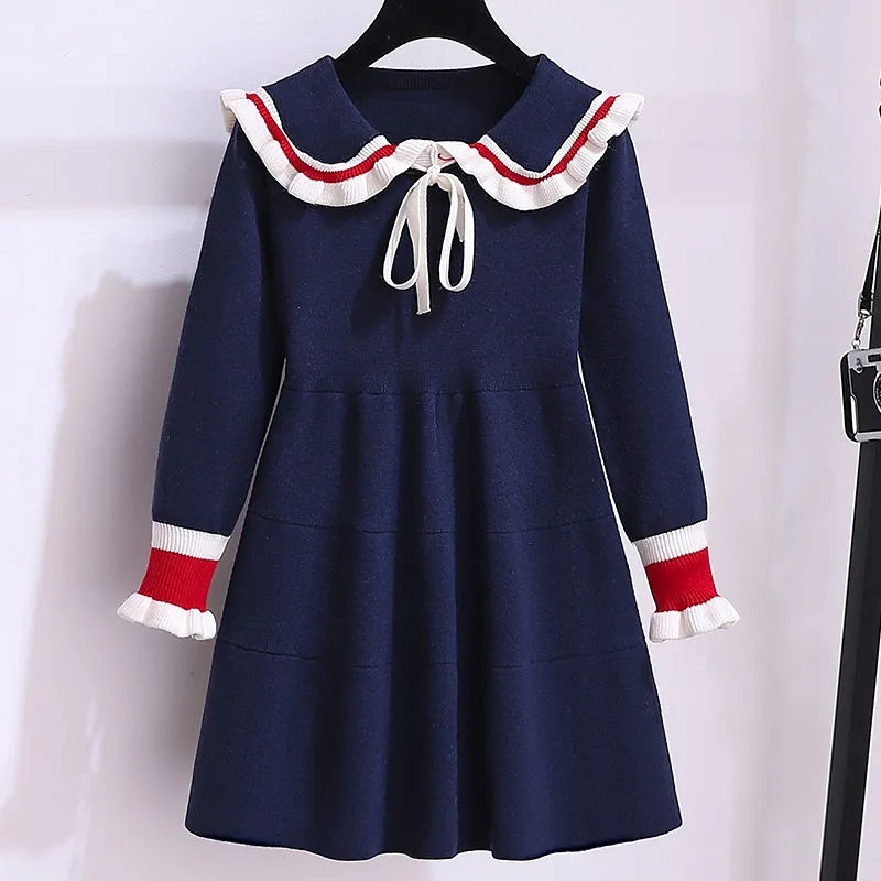 Girls' Sweater Dress Autumn and Winter Children's Clothing CUHK Children's College Style Knitted Stylish Skirt Little Girl Princess Skirt