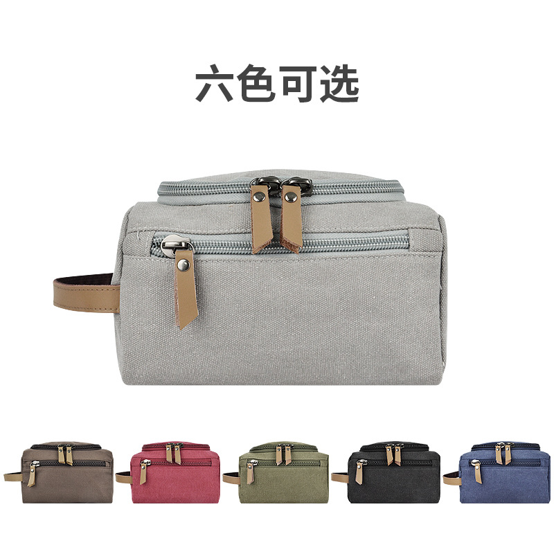 Picture of Men's Canvas Cosmetic Bag Women's Portable Portable Large Capacity Hook Multi-Layer Travel Business Aviation Toiletry Bag