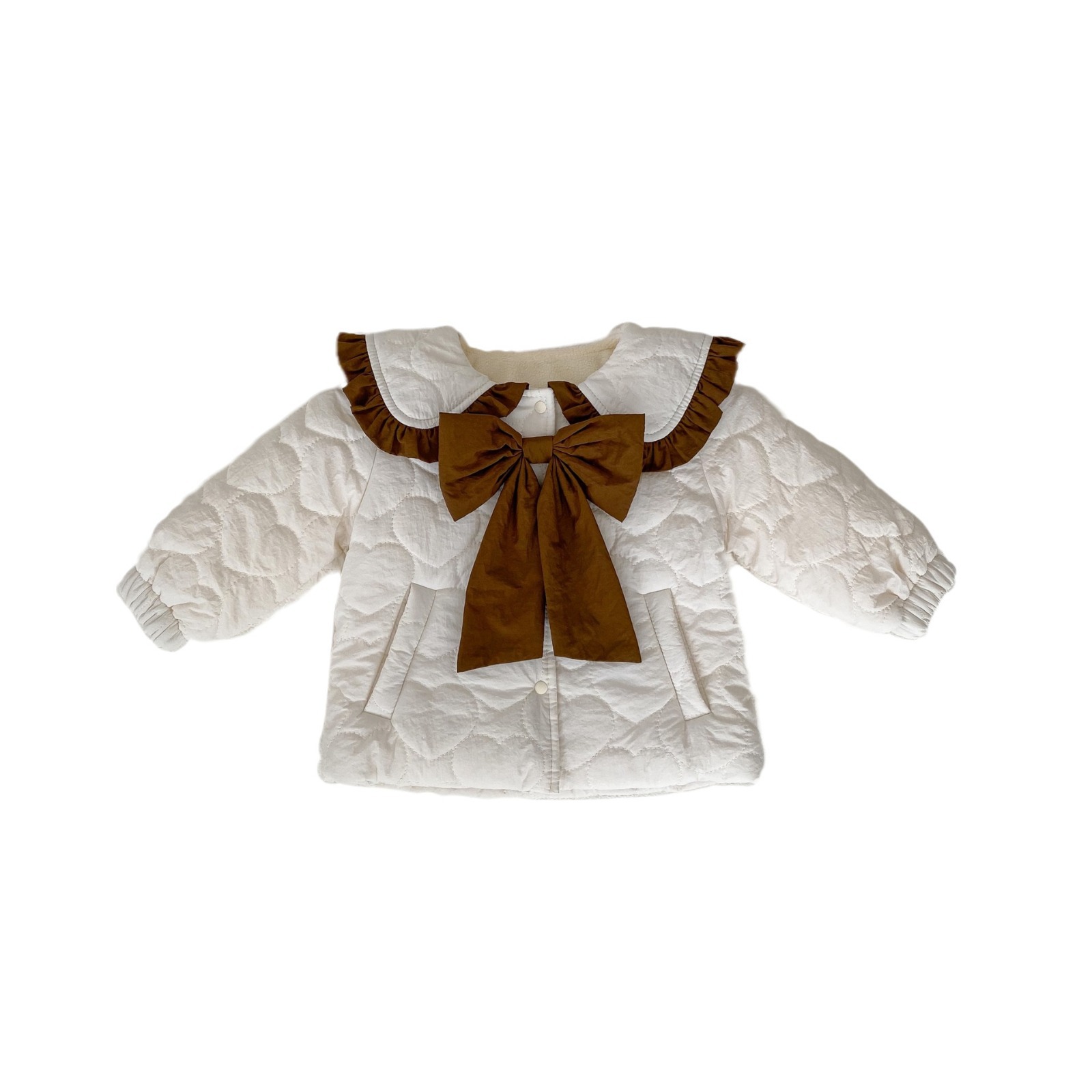 Picture of Winter Clothing 2025 New Style Girls' Cotton Outwear, Stylish Fleece-Lined Quilted Bow Lapel Kidsren's Warm Cotton Outwear