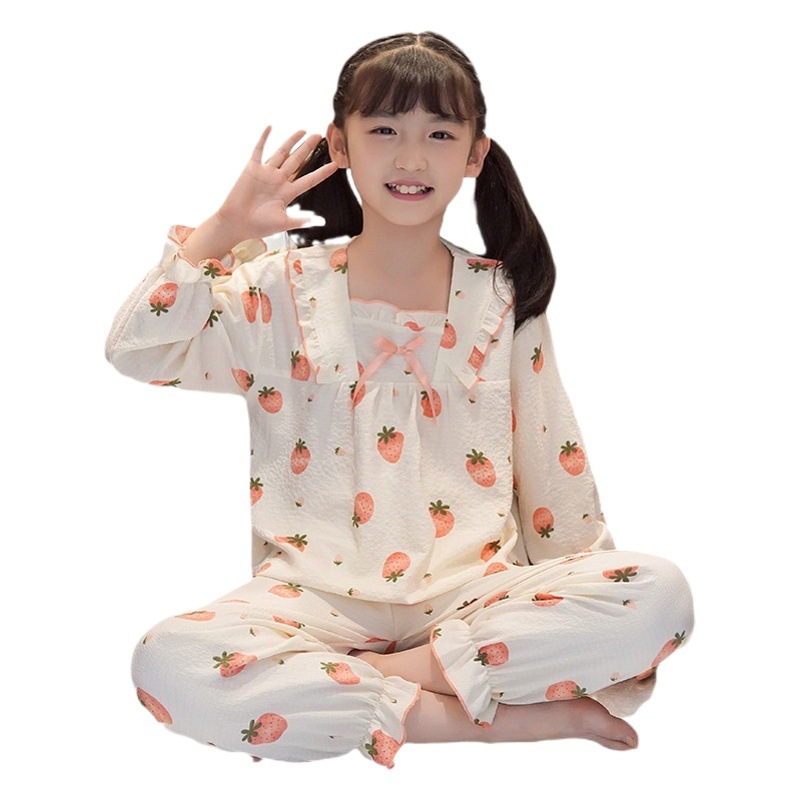 Spring and Autumn parent-child pajamas mother and daughter suit Girls cute sweet medium and large children long sleeve trousers thin homewear