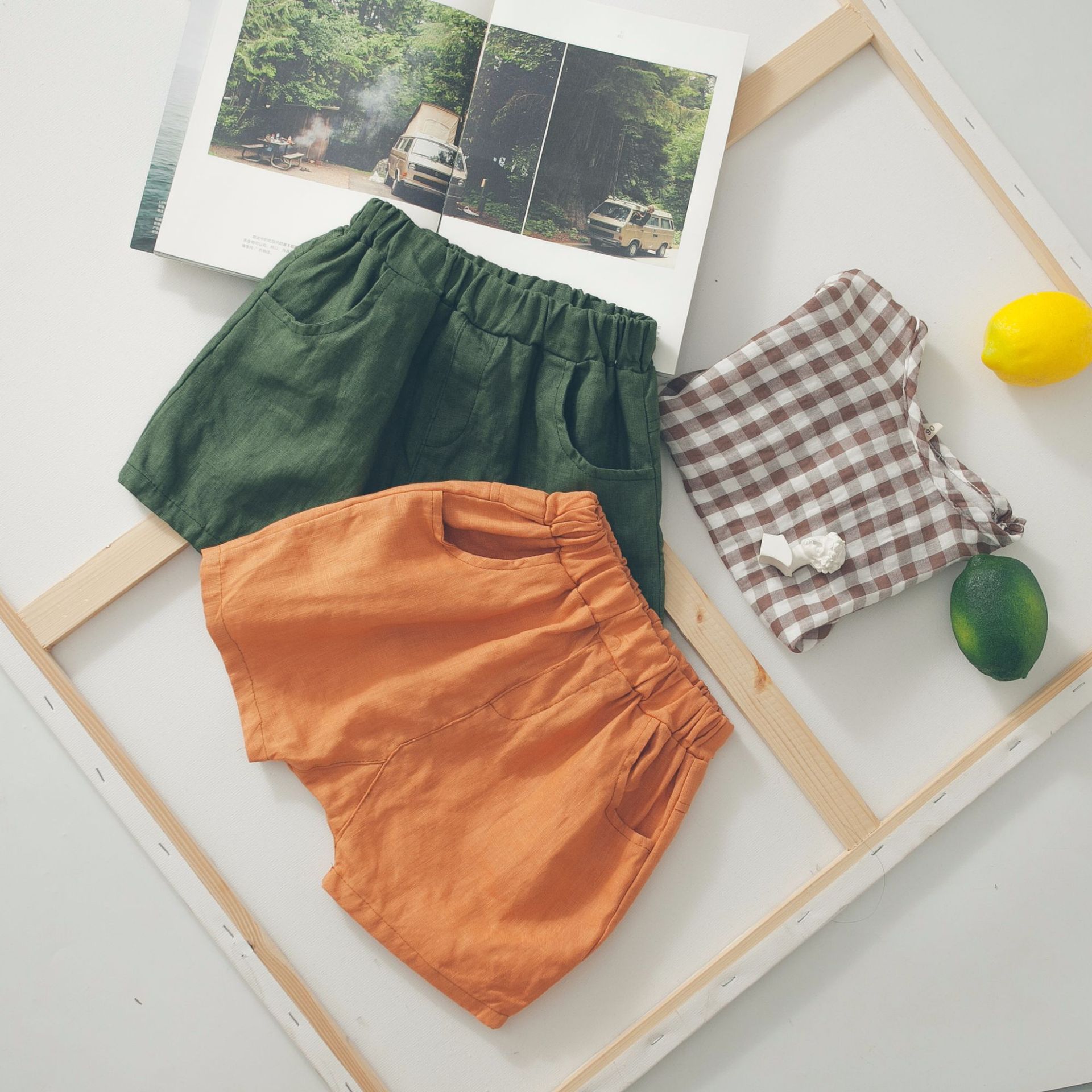 Summer Kidsren's Shorts Class a Pure Color Linen Korean Style Loose, Fashionable and Versatile Handsome Boys and Girls Pants Dropshipping