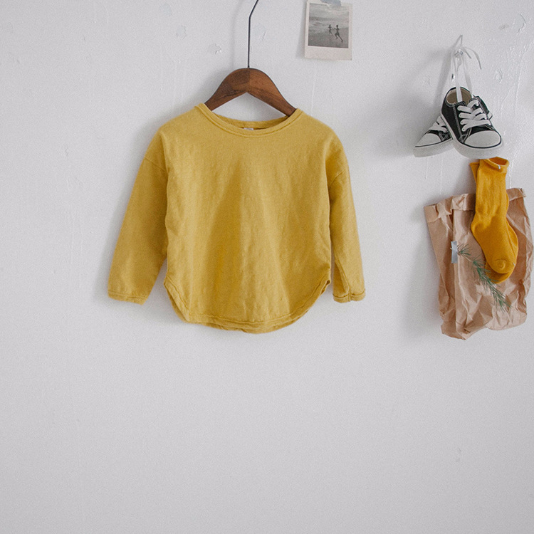 Picture of Autumn Boys' Long-Sleeved T-Shirts Bamboo Cotton Kidsren's Tops Category a Pure Color Round Neck Girls' Bottoming Shirts for Babies and Middle-Aged Kidsren
