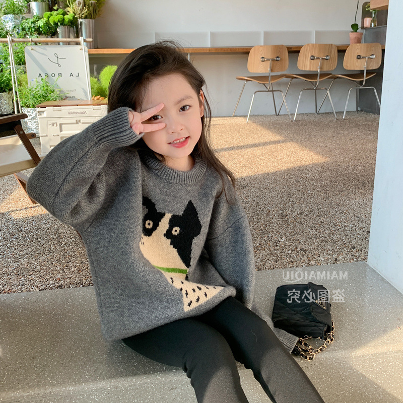 Picture of Girls' Sweater 2024 Autumn New Cartoon Casual Mid-length Knitted Pullover Children's Daily All-match Top
