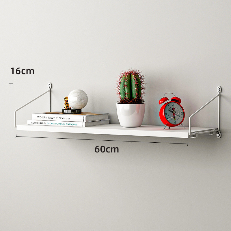 Picture of No-Drill Solid Wood Wall-Mounted Shelf, Straight Partition, Wall-Mounted Bookshelf, Bedroom Decorative Wall Storage