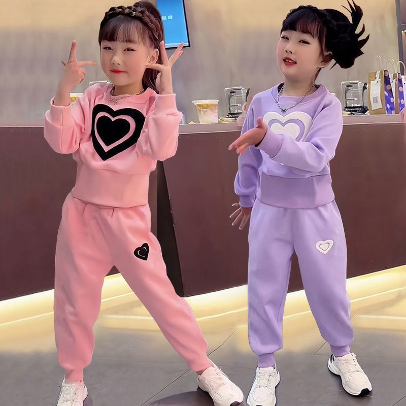 [Original Foam Printing] Girls Spring & Fall Suits New Spring Clothes, Medium and Large Kidsren's Sweatshirts, Kidsren's Two-Piece Sets