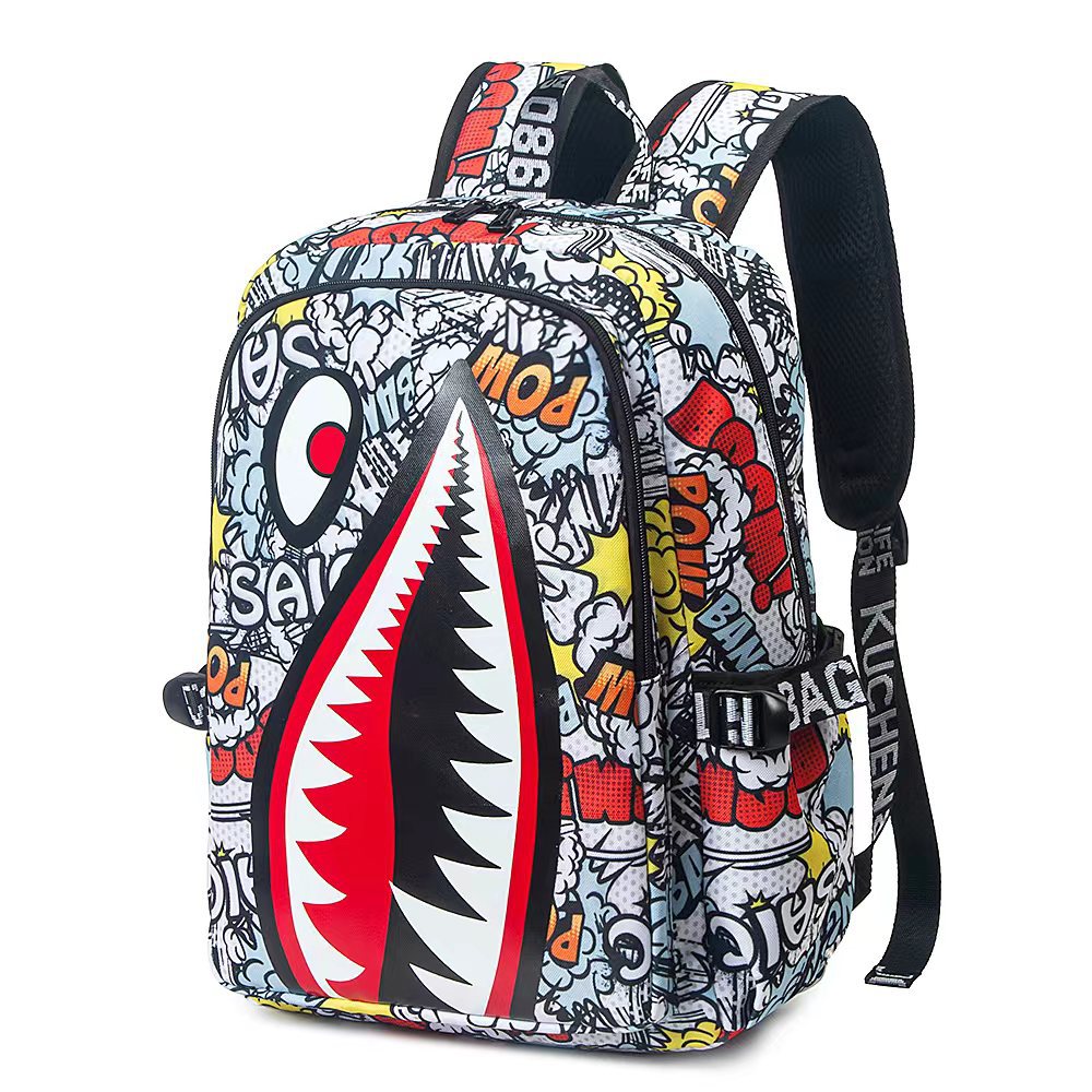 Picture of Cross-border Oxford Shark Schoolbag Primary School Grade 4, 5 and 6 Large Capacity Backpack Personalized Simple Backpack for Men