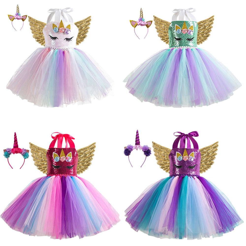 Picture of European and American Children's Clothing Sequin Mesh Handmade Girl's Dress Children's Performance Dress Princess Dress One-Corner Headwear