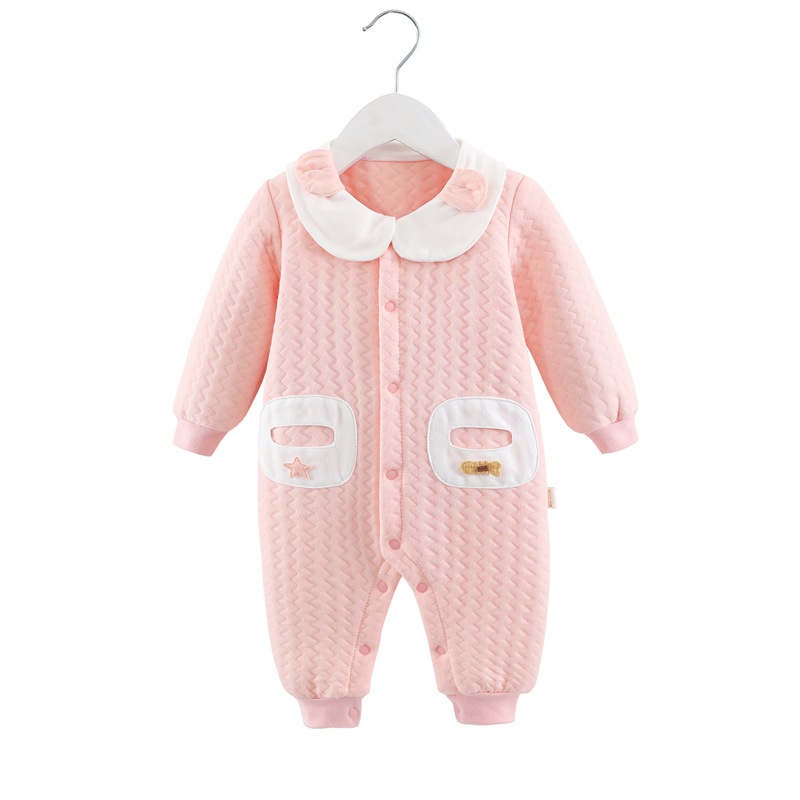 Picture of Baby's one-piece clothes for autumn and winter short-sleeved cotton three-layer warm baby thickened newborn climbing clothes with zipper