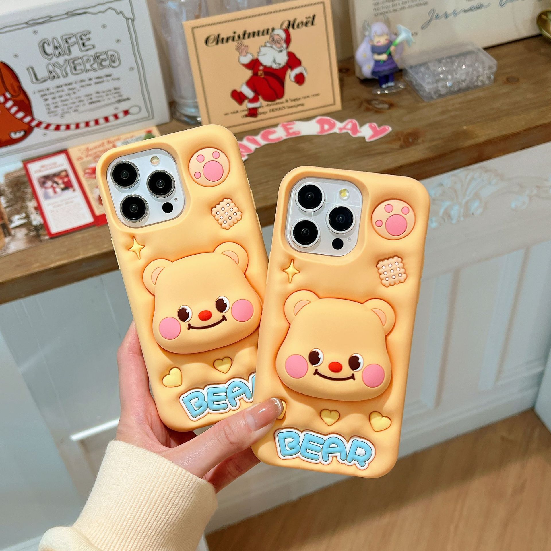 Cute Stand Butter Bear iPhone15pro Max Apple 14 Phone Case for 11 Silicone New Soft