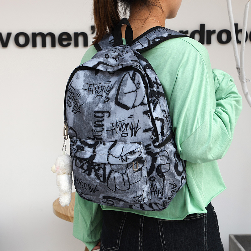 Picture of Niche Design Nylon Printed Backpack for Men and Women, Casual Large-Capacity Travel Backpack, College Student School Bag