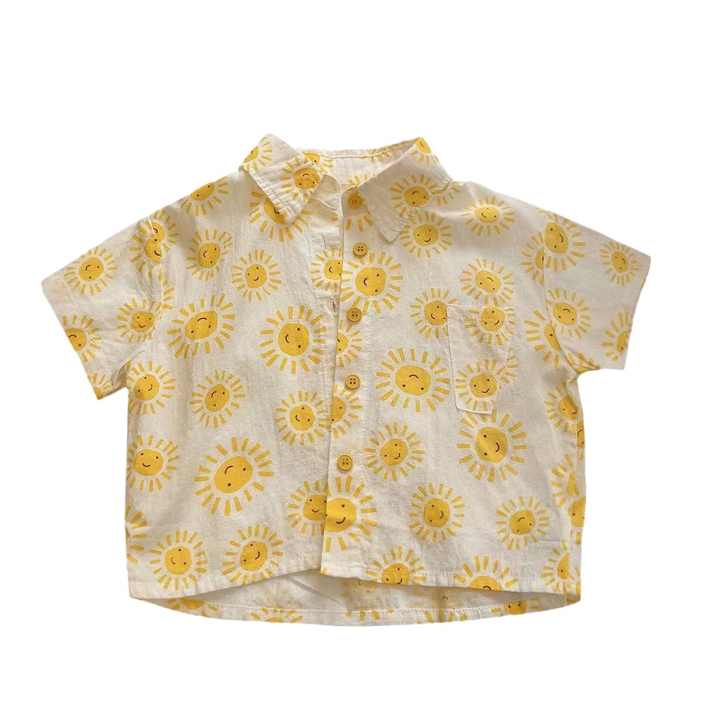 Children's Flower Shirt Boys Summer Explosions Small and Medium-sized Children's Casual Top Internet Popular Baby Beach Style Shirt Short-sleeved Trendy