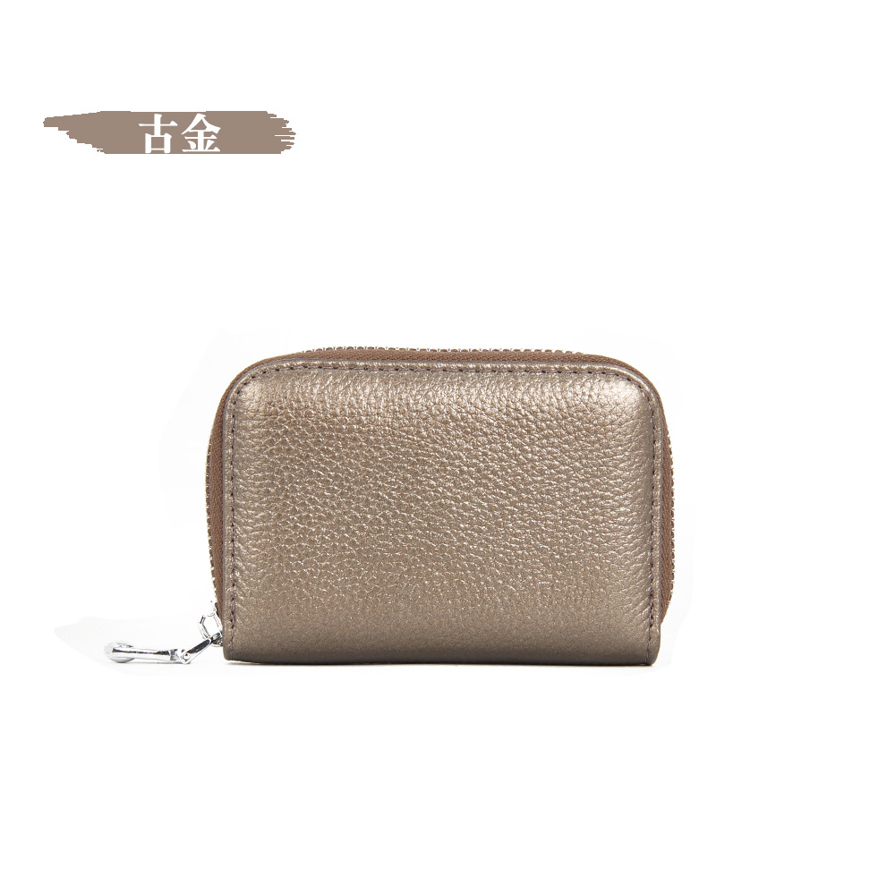 Picture of Amazon organ first layer cowhide ID card holder RFID anti-theft brush multi-card position large capacity zipper leather card holder