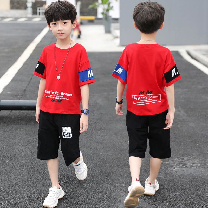 Picture of Children's Clothing Boys' 2025 Suit Summer Kidsren's Sports and Leisure Wear Medium and Large Kidsren's Short-Sleeved Two-Piece Set Preppy Trend