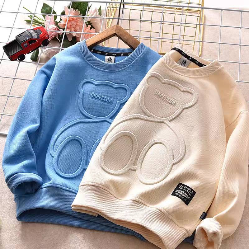 Picture of Children's Clothing, Spring & Fall Boys' Sweatshirts, Thin Autumn Clothes, Medium and Large Kidsren's Embossed Bear T-Shirts, Kidsren's Autumn Clothes, Kidsren's Tops