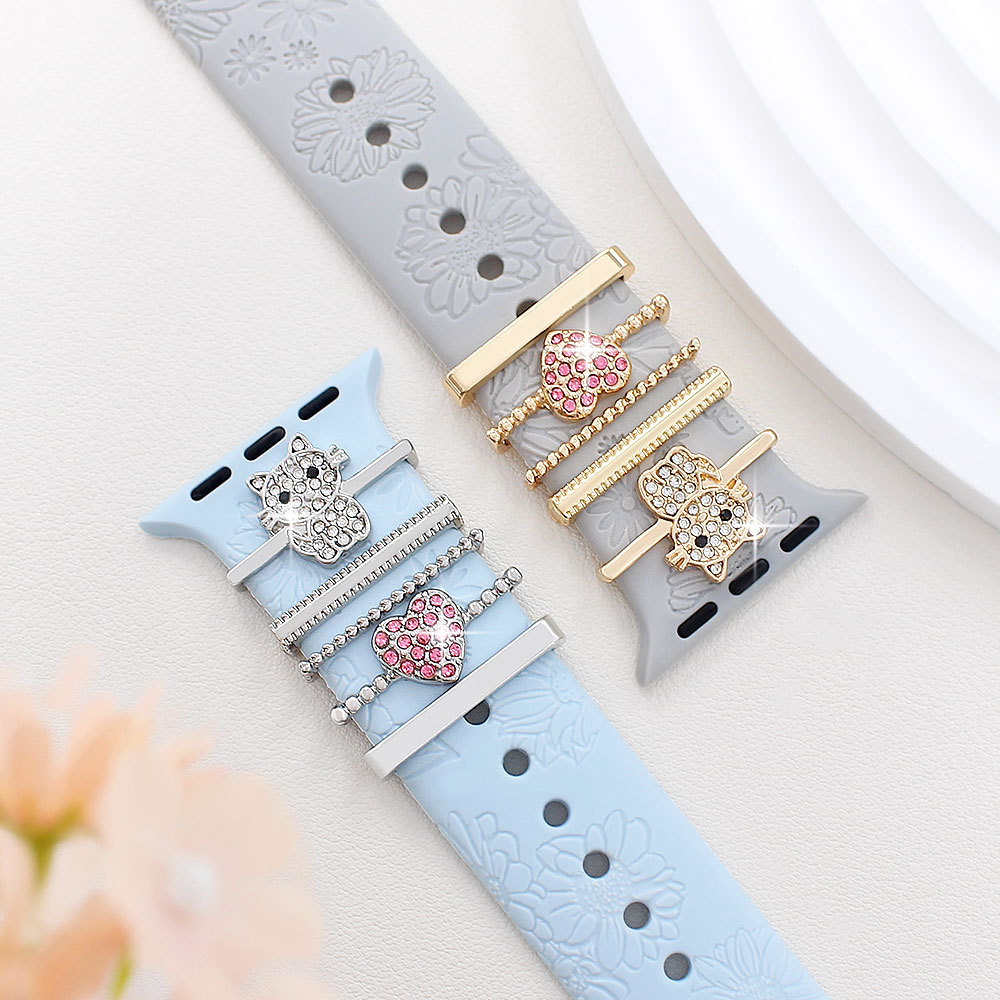 Picture of Applies to Apple Watch Watch Universal Silicone Strap with Diamond Cat Decoration