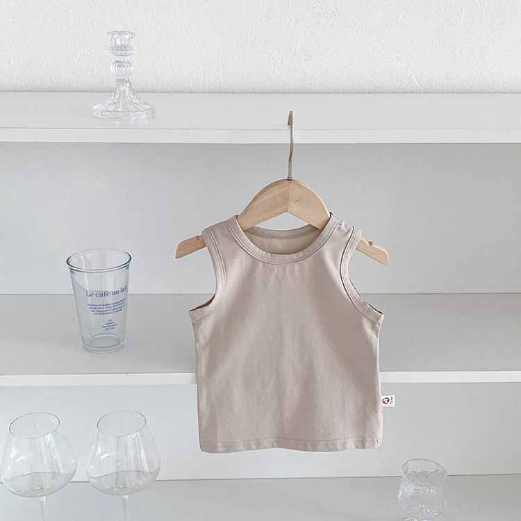 Picture of Summer Children's Vest Top Boy's and Boy's Baby's Pure Cotton Solid Color Sleeveless Shirt Baby's All-match Basic Base Shirt T-shirt