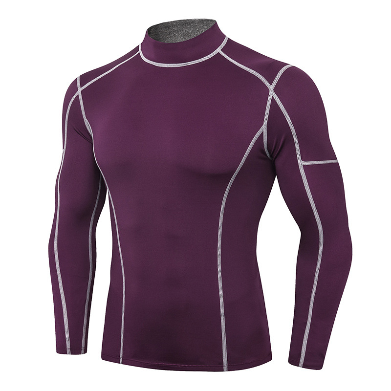 Picture of Men's Fitness Long-Sleeved High-Elastic Tight-Fitting Quick-Drying Running Training Clothes High-Neck Color-Blocked Sports New Tops