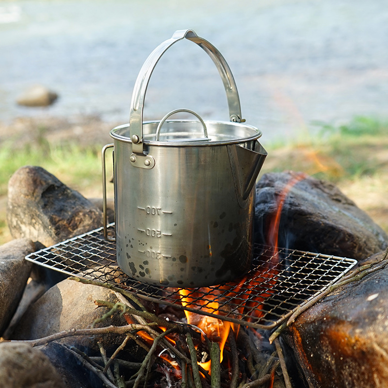 Picture of Outdoor stainless steel kettle 1.2L mountaineering camping teapot portable hanging pot cooking utensils Coffee Pot picnic pot wholesale