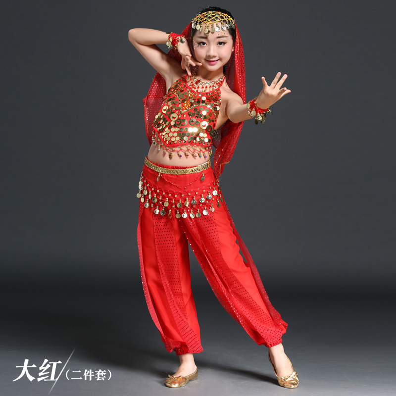 Picture of Children's Ring Bra Highlights Pants Children's Belly Dance suit Children's Indian Dance Performance Costume Performance suit