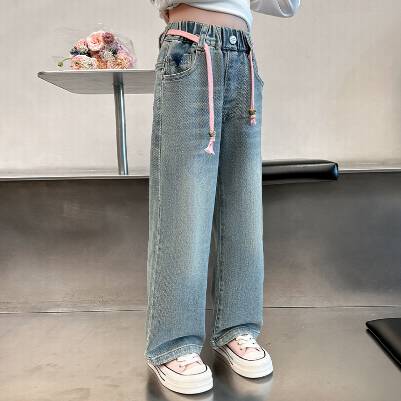 Picture of Girls' Jeans Spring and Autumn 2024 New Children's Loose Pants Girls Big Children's Autumn Trousers Narrow Wide Leg Pants