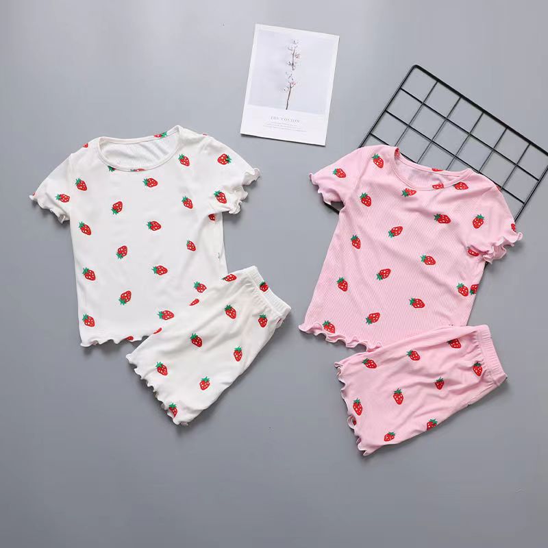 Picture of Ice Silk Summer New Girls' Outer Wear Short Sleeve Floral suit Baby Summer Two-piece Korean Style Pajamas