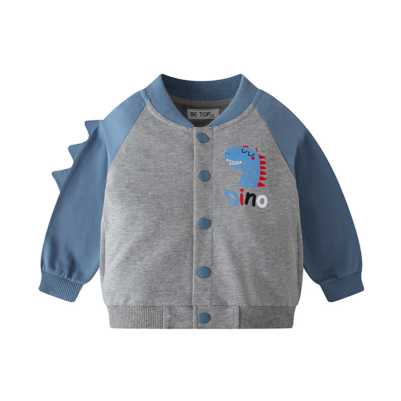 Picture of 2025 Children's Autumn Cartoon Dinosaur Baby Single Breasted Sleeves Tops Sweatshirt Baseball Uniform Boys Tops Dropshipping