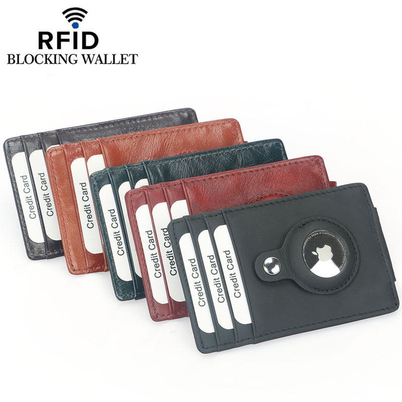 Picture of Airtag Apple Tracker Anti-Lost Protective Cover Card Holder First Layer Genuine Cowhide Anti-Theft Rfid Wallet