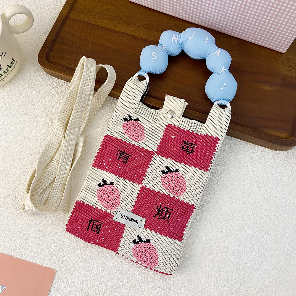 Picture of Cartoon Knitted Mobile Phone Bag Korean Style All-match Crossbody Bag Small Portable Student Coin Purse Single Shoulder Hand Bag